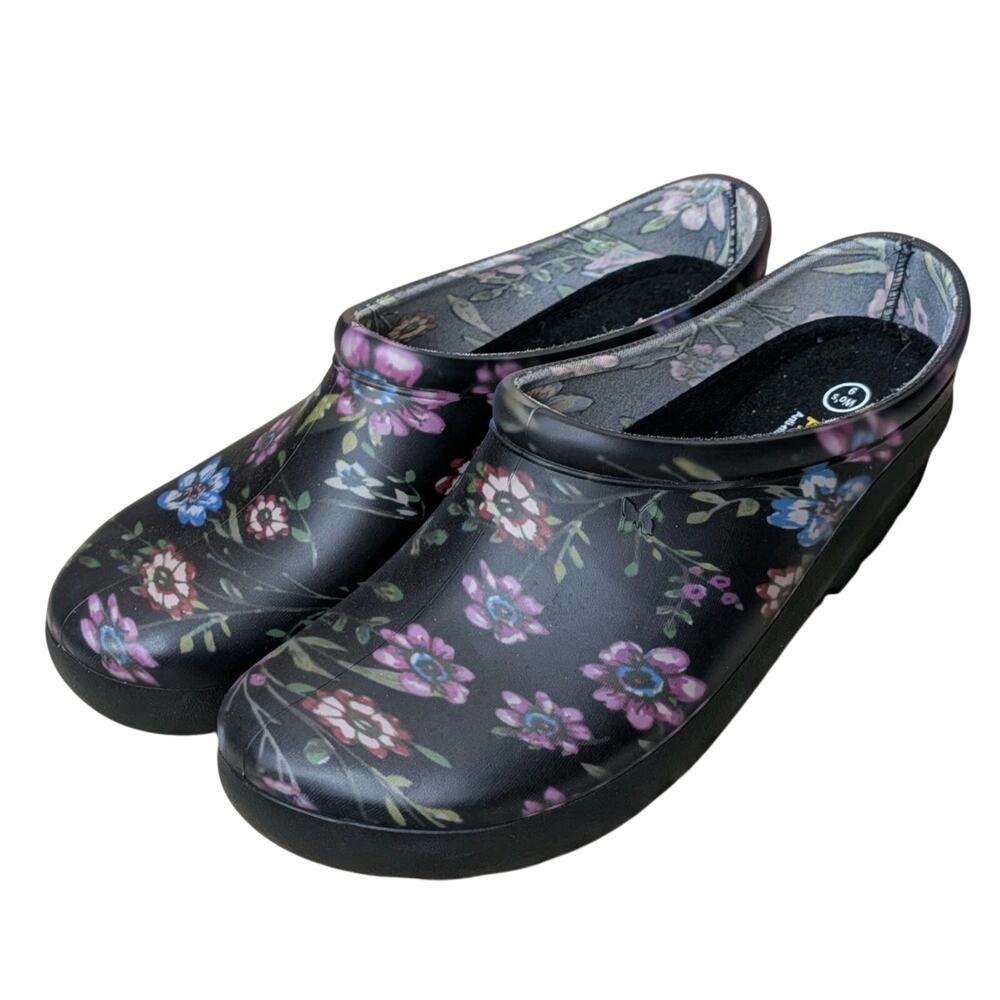 Sloggers Waterproof Ditsy Floral Garden Clog w/ Comfort Insole Black Size 9 USA